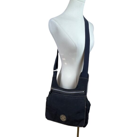 Kipling Black Nylon Adjustable Strap & Front Zipper Pocket Crossbody Bag Sz M - Picture 1 of 15